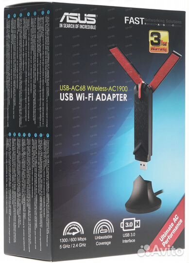 Адаптер USB Wi-Fi Asus USB-AC68 Wireless-AC1900