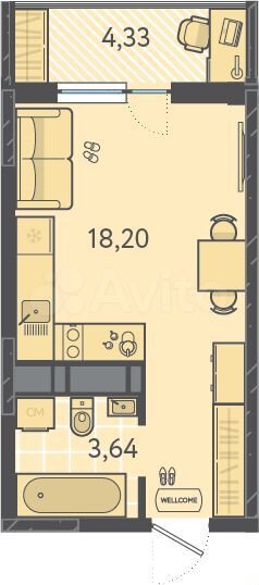 Квартира-студия, 23,1 м², 8/18 эт.