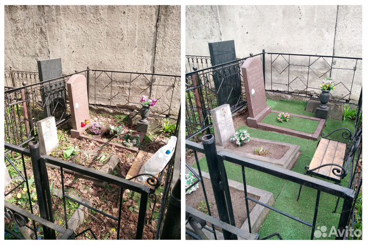 Уборка могилы на кладбище
