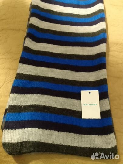 Теплый двойной на флисе шарф в полоску