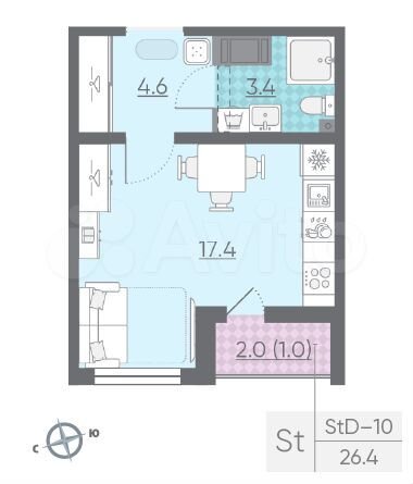 Квартира-студия, 26,5 м², 3/22 эт.