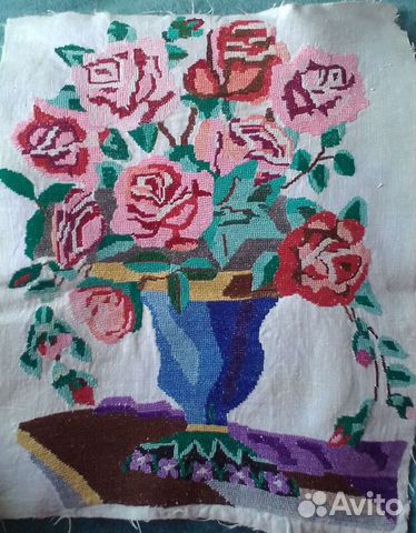 Картина. Старинная вышивка 1950г. на полотне