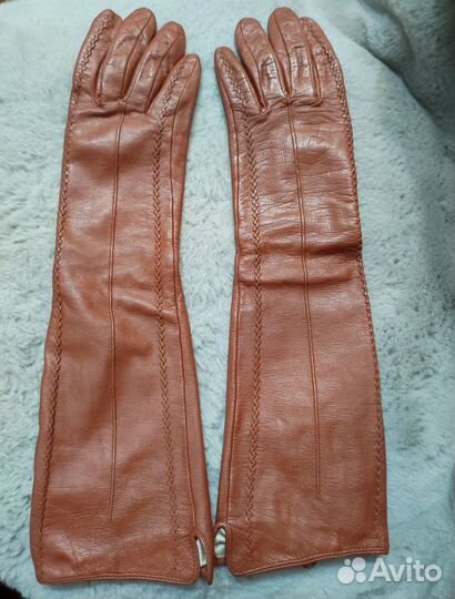 Перчатки женские кожаные до локтя