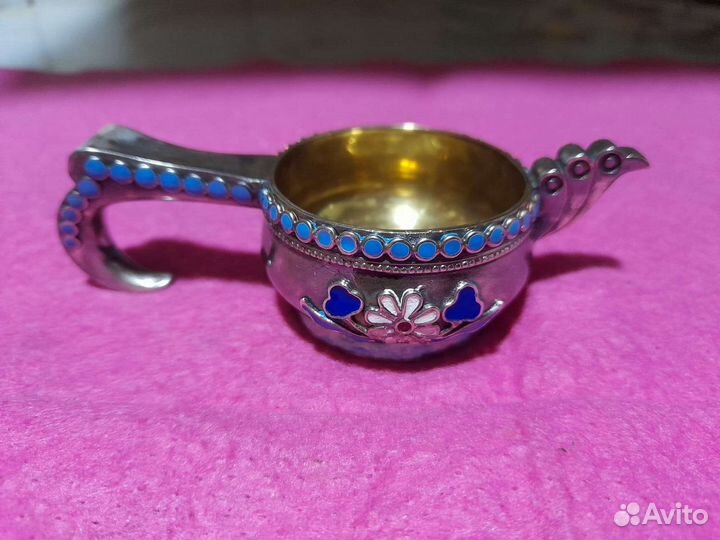 Серебрянный ковшик в эмали 84 пробы
