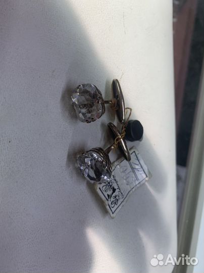 Серебряные запонки СССР с горным хрусталём