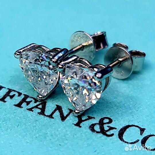 Пусеты серьги с бриллиантами (муассанитами) 2ct