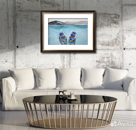 Живопись акварель. Картина лодки