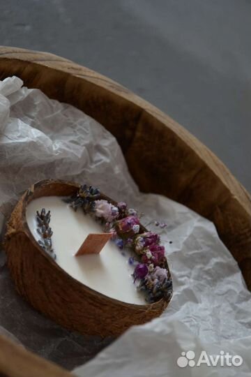 Свеча в кокосе Подарочный набор Лаванда