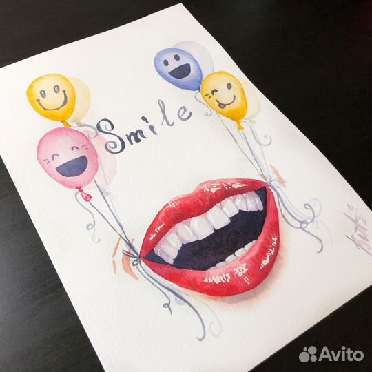 Картина Улыбка Акварелью 30х21см