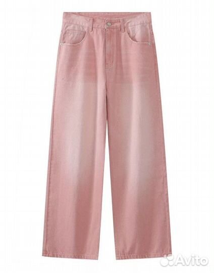 Джинсы розовые широкие