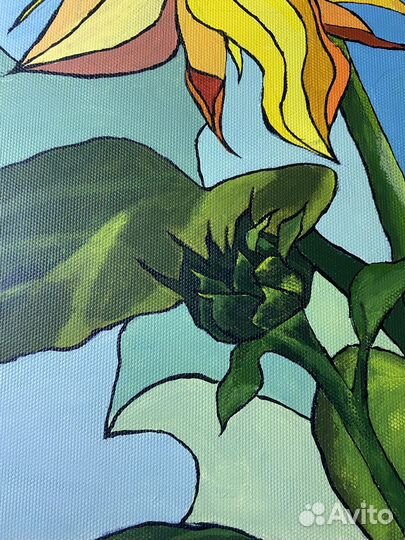 Акриловая картина - витраж «Подсолнух»