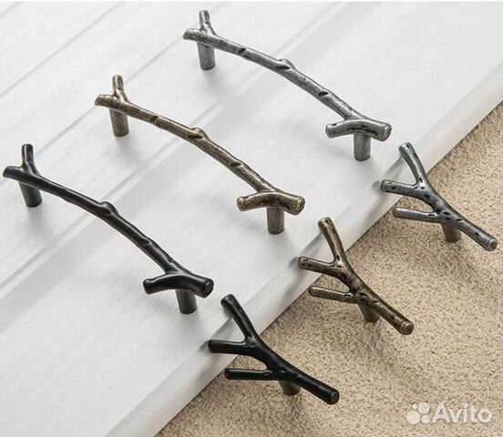 Ручки мебельные Веточки. Бронза, черный, серебро