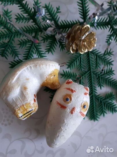 Елочные игрушки СССР гриб на прищепке, ёжик, сова