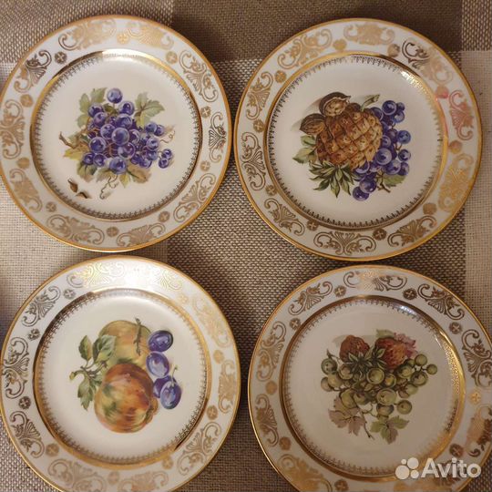 Набор 6 тарелок,фарфор,деколь,золочение,Kahla, гдр