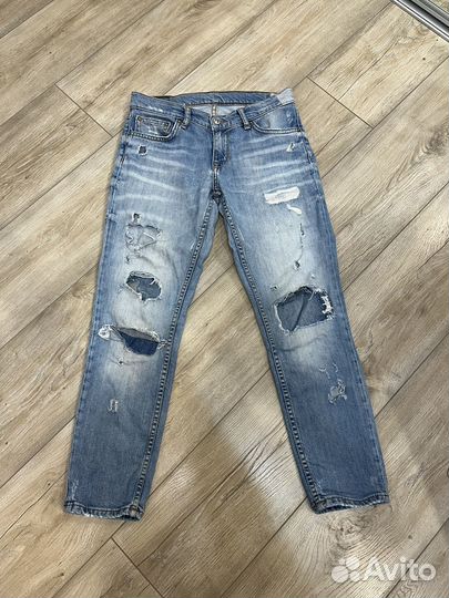 Джинсы женские голубые прямые с дырками zara XS