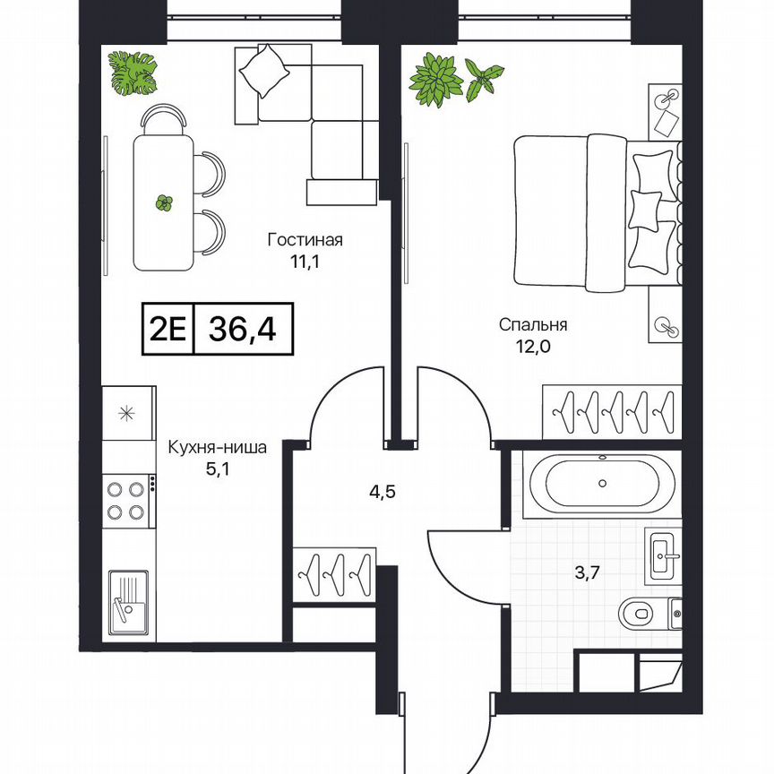 2-к. квартира, 36,4 м², 10/17 эт.