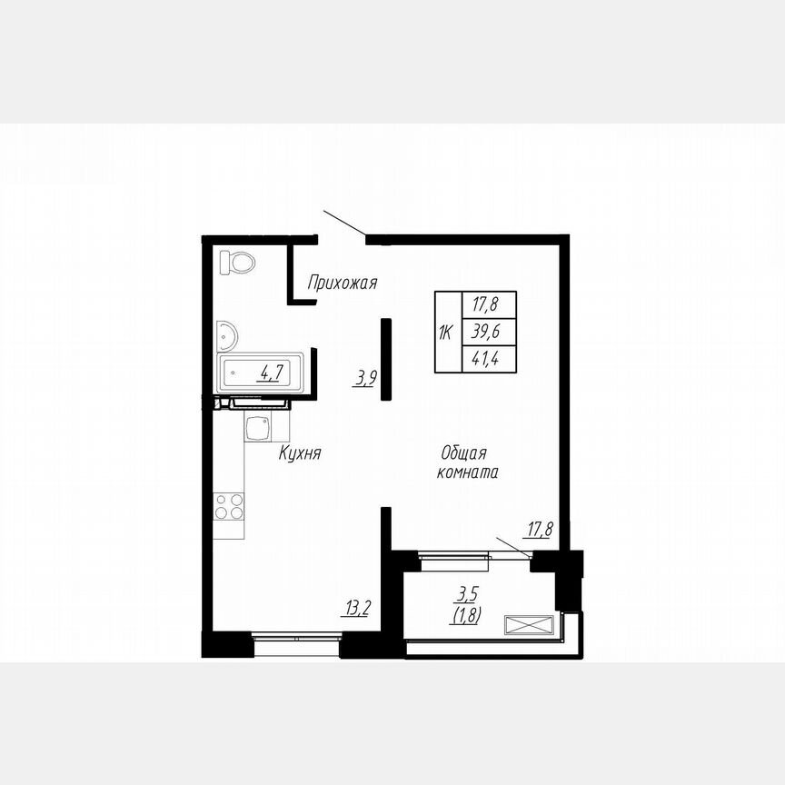 1-к. квартира, 41,4 м², 14/17 эт.
