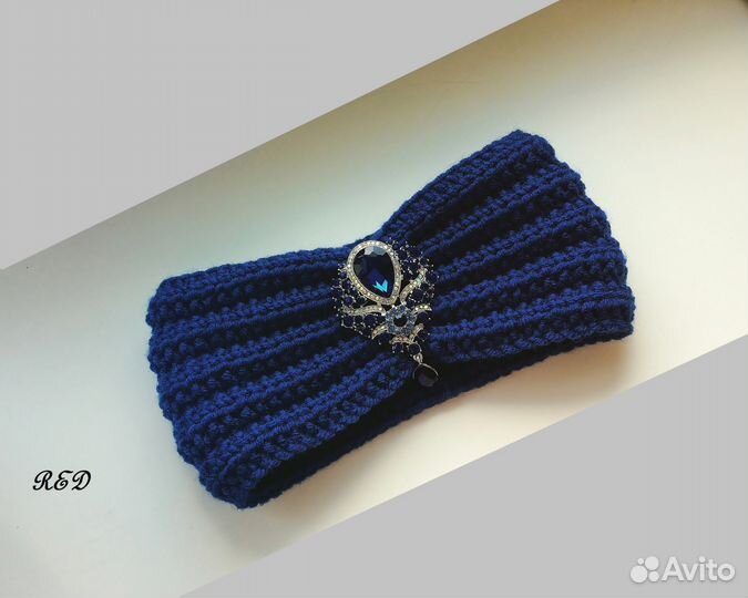 Повязка чалма «Темно-синяя» с брошью
