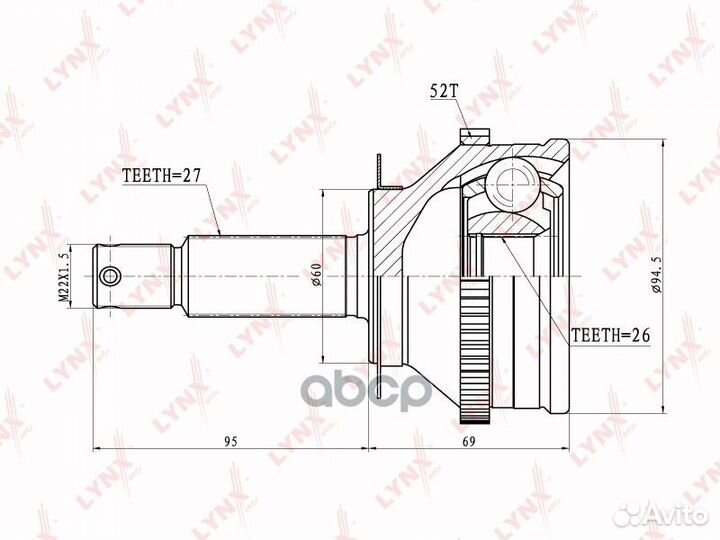 Шрус наружный перед прав/лев CO3624A lynxauto