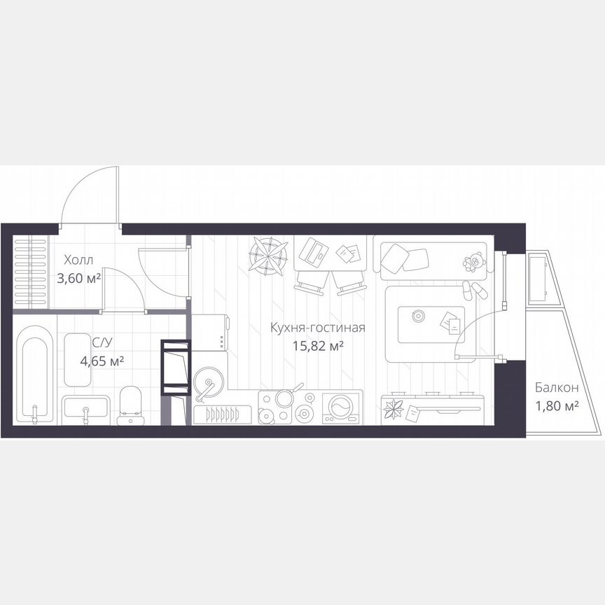 Квартира-студия, 24,6 м², 9/11 эт.