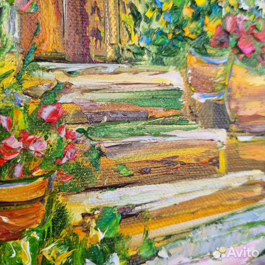 Картина Прованс маслом цветы домик глициния