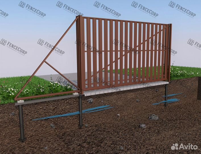 Откатные ворота из штакетника на дачу