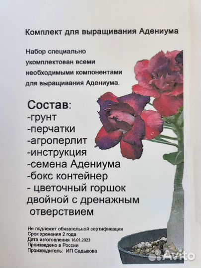 Семена адениума, набор для выращивания