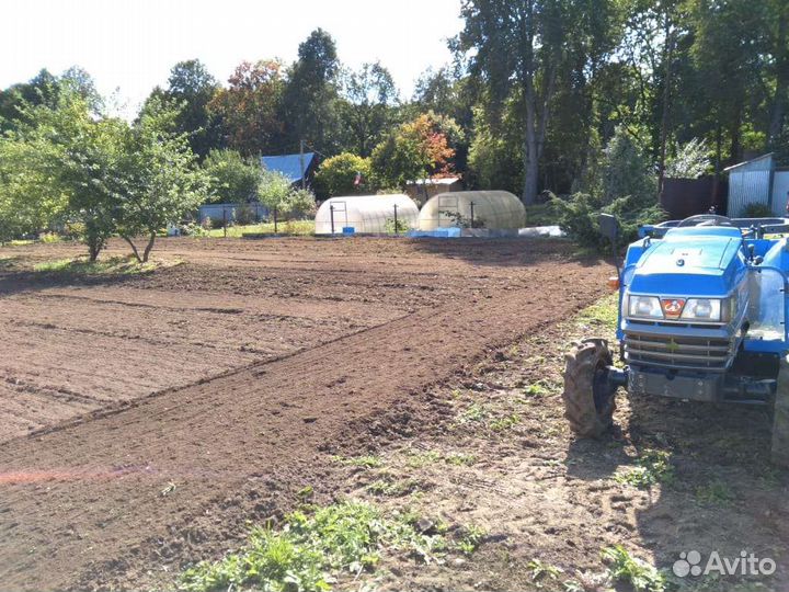 Вспашка земли минитрактором, покос травы