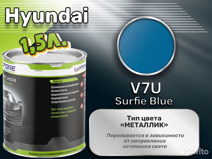 Краска Luxfore 1,5л. (Hyundai V7U Surfie Blue)