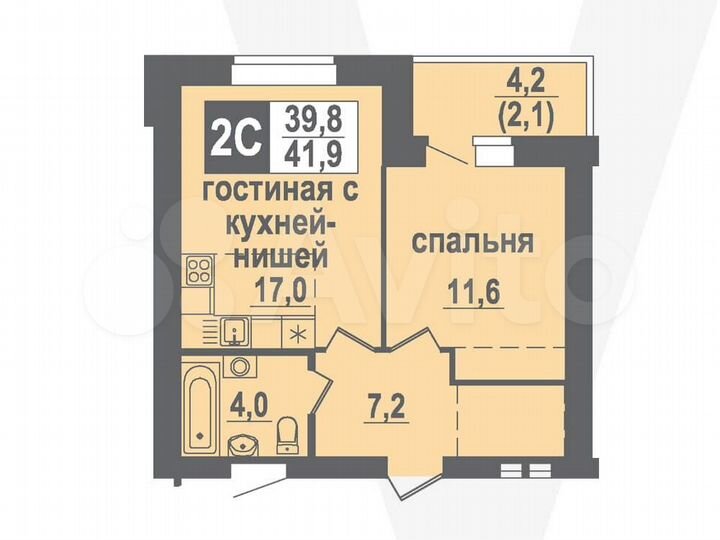 2-к. квартира, 41,9 м², 5/10 эт.