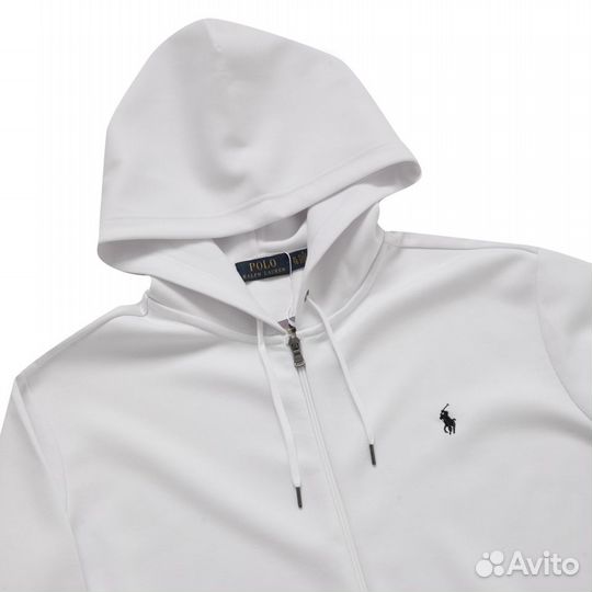 Мужское белое худи на молнии Polo Ralph Lauren