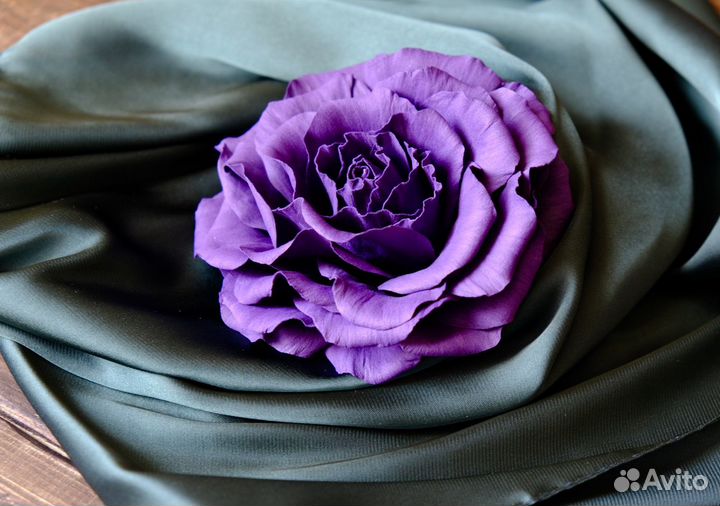 Брошь цветок роза фиолетовая 12 см
