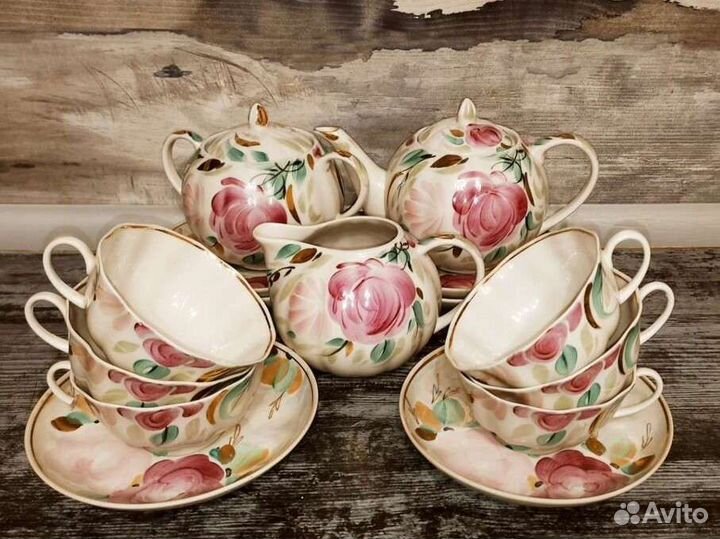 Чайный сервиз дулево розовый пион, костяной фарфор