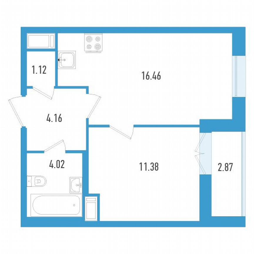 1-к. квартира, 38 м², 12/19 эт.