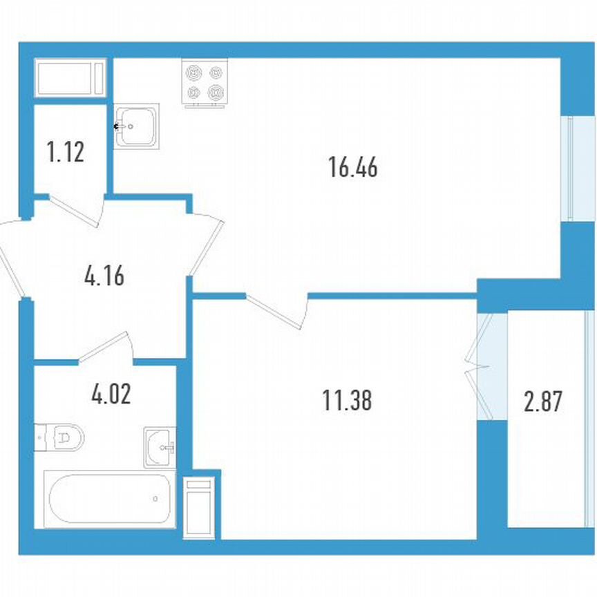 1-к. квартира, 38 м², 12/19 эт.