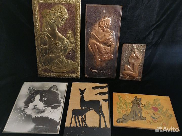 Настенное панно СССР чеканки, дерево