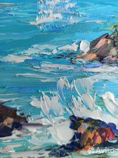 Картина маслом море маяк холст на картоне 30х40см