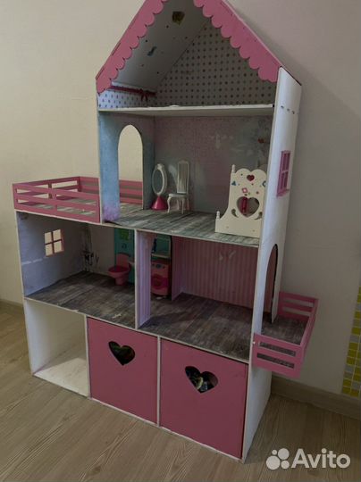 Домик кукольный с тремя ящиками для игрушек
