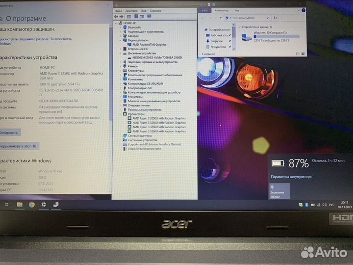 Мощный ноутбук Acer ryzen/8gb/FullHD/NVMe/256gb