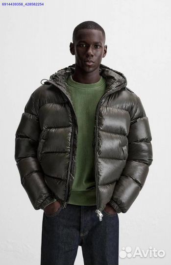 Пуховик Zara x Moncler Глянцевый Хаки (Арт.61177)