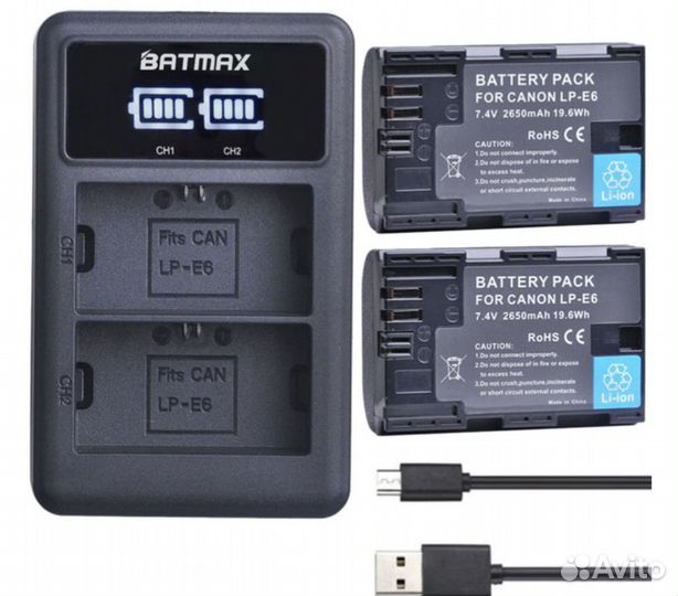 Комплект 2 аккумулятора LP-E6 + Двойное зарядное