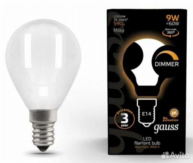 Лампа светодиодная Gauss E14, 9 Вт, 3000K