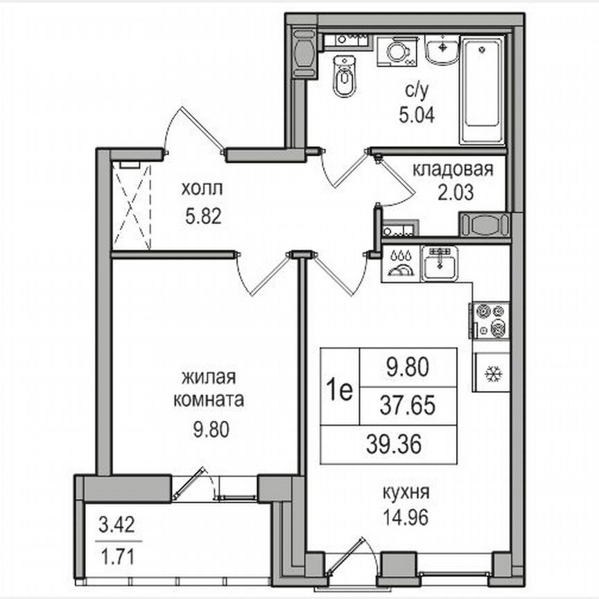 1-к. квартира, 39,4 м², 2/27 эт.