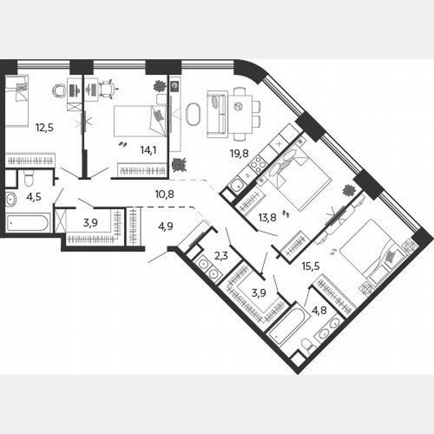 4-к. квартира, 110,8 м², 4/19 эт.