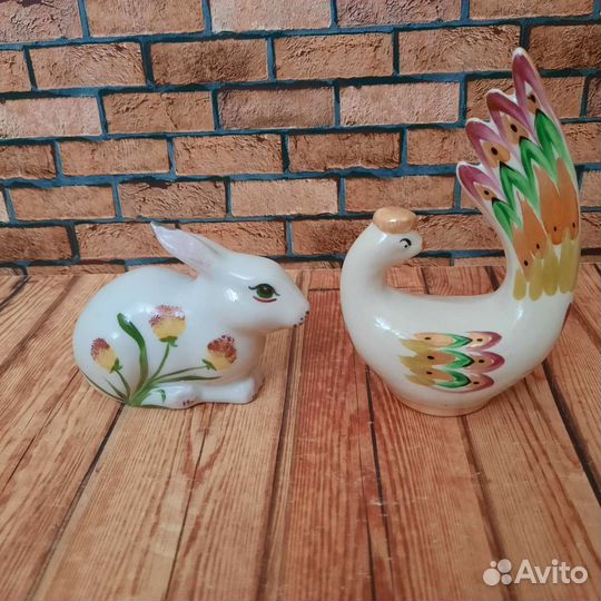 Заяц и птичка фарфор Дулево