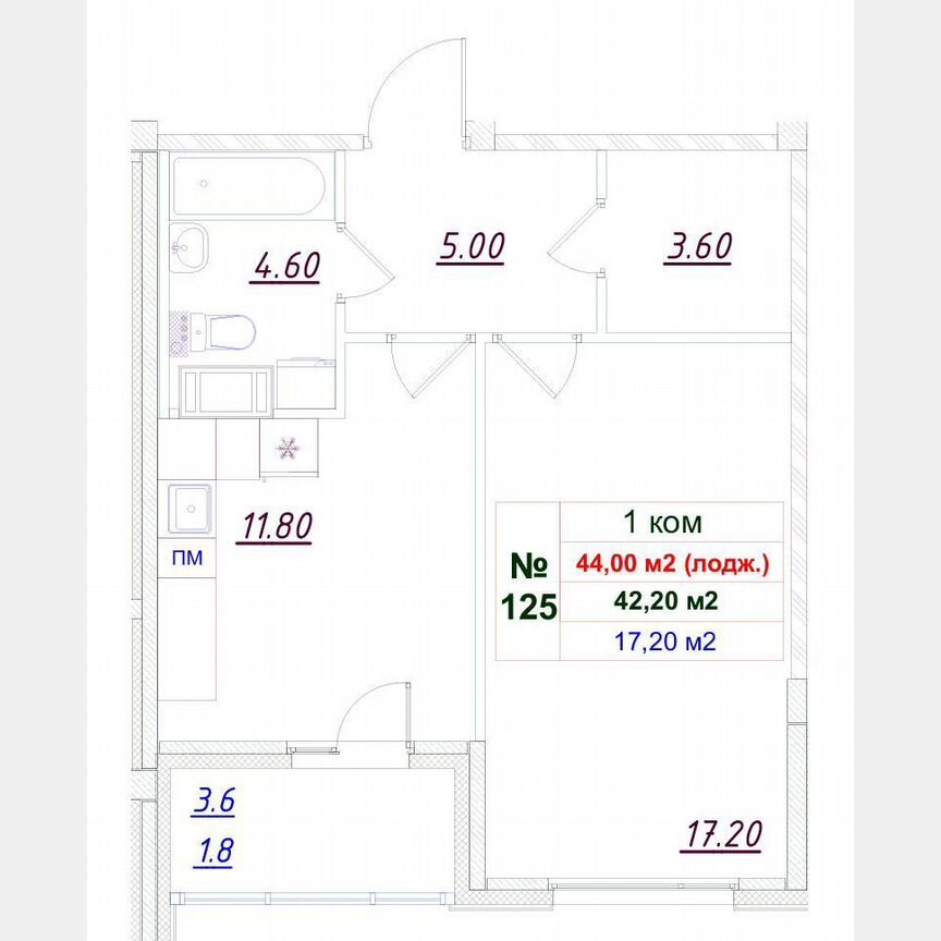 1-к. квартира, 43 м², 10/12 эт.