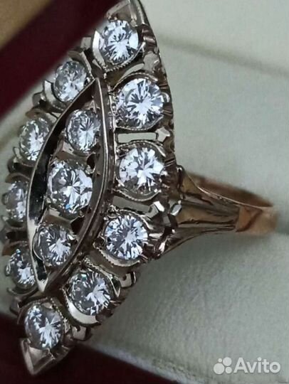 Золотое кольцо маркиз лодочка 2.5ct СССР 583