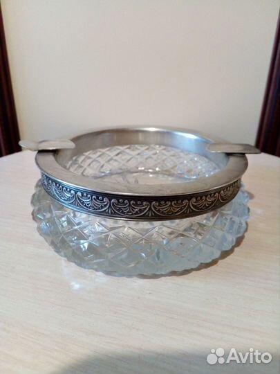 Старинная пепельница, серебро 875 проба с головой