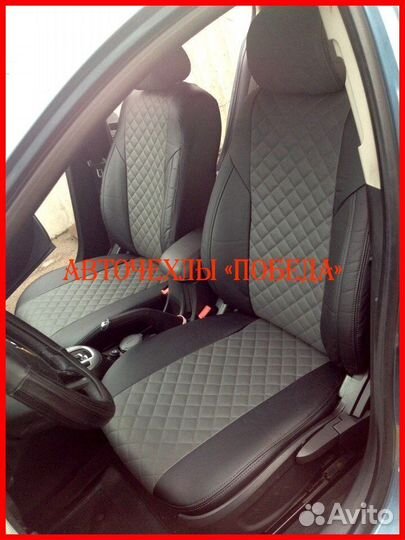 Чехлы Chevrolet Cobalt из экокожи чёрно-серые Ромб