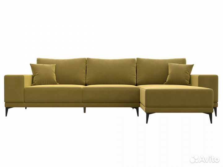 Диван угловой Льюес правый, микровельвет, желтый